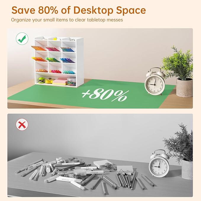 BEYGORM White Acrylic Vertical Marker Organizer for 150 Markers with 13 Compartments, Angled Pen & Pencil Holder, Large Desk Stationery & Art Supply Storage for Office & School (10.2 x 9.8 x 4 Inch)