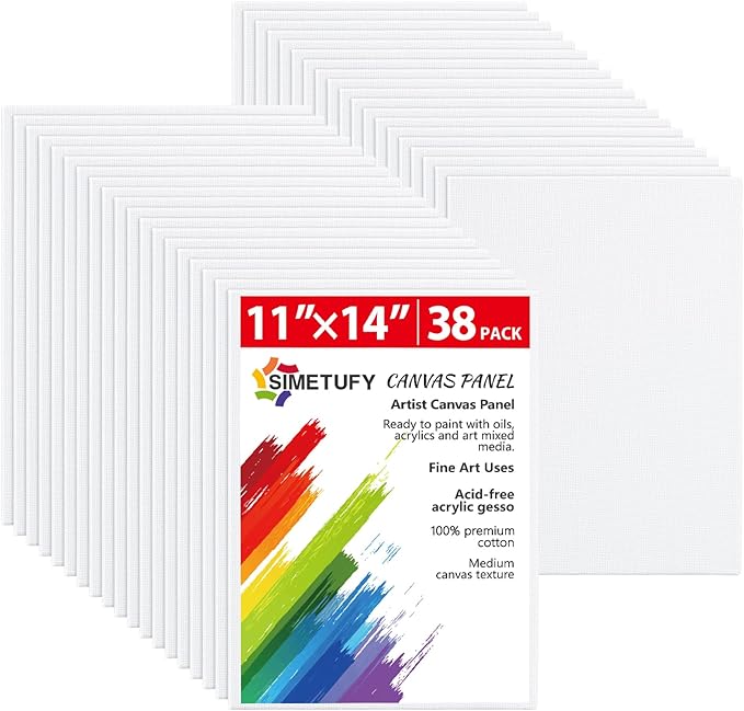 Simetufy 38 Pack Canvas Boards for Painting 11 x 14 inch, Blank Canvas Panels- Gesso Primed Acid-Free 100% Cotton for Acrylics Oil Watercolor Tempera Paints