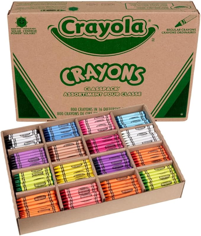Crayola Bulk Crayon Classpack - 800ct (16 Colors), Bulk Teacher Supplies & Classroom Essentials for School, Arts & Crafts Crayons for Kids, Ages 3, 4, 5