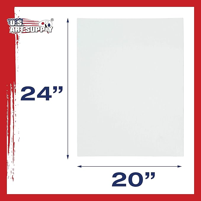 U.S. Art Supply 20 X 24 Inch Art Canvas Board Panels 12 Pack - 8 Ounce Heavyweight Cotton Acid Free Canvases for Painting Acrylics and Watercolor (1 Case of 12 Single Canvas Painting Panels)