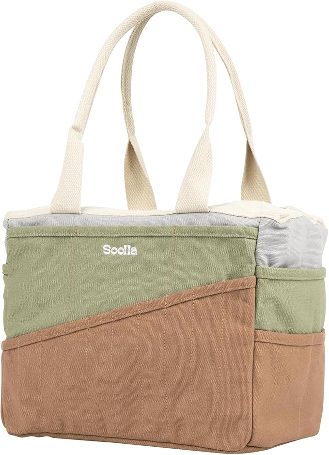 Soolla Studio Bag: Pottery Tool Bag & Art Supply Storage Organizer, Washable Craft Tote, Knitting Yarn, Crochet Projects, 30 Pockets, 25+ Colors, Canvas, Artist Gift for Students & Adults (Good Earth)