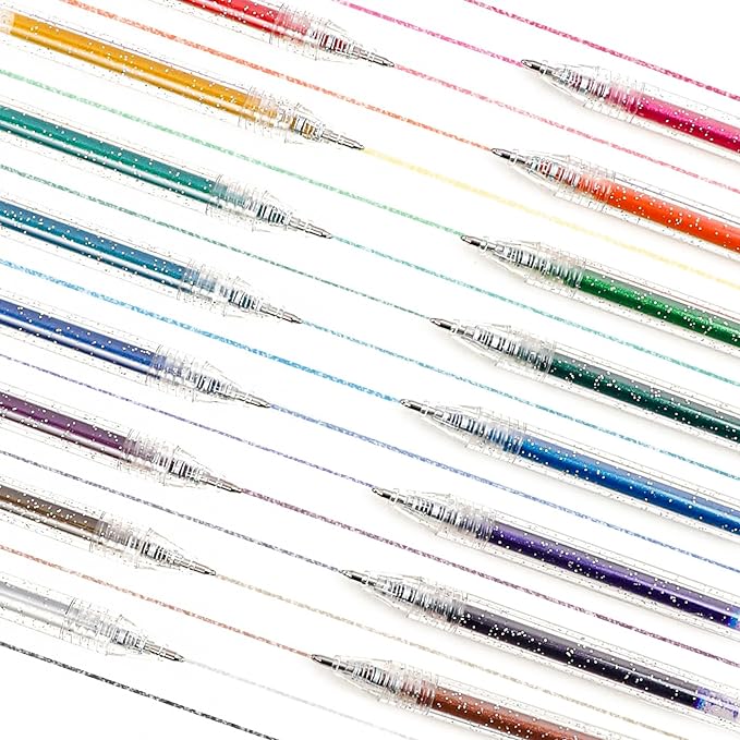 Grabie Capped Glitter Gel Pens, 18 Colors Vibrant Metallic Sparkle Gel Ink Pens for Adult Coloring Books, Drawing, Journaling, Scrapbooking & DIY Crafts, Smooth Writing Colored Art Pens