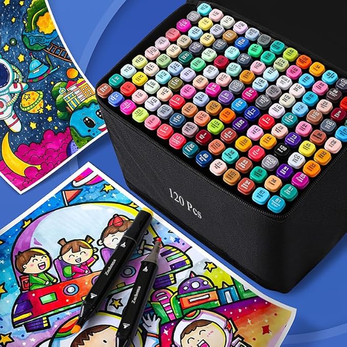 ZECHOMA 120 Colors Alcohol Markers Artist Drawing Art Dual Tip Markers Perfect for Kids Boys Girls Students Adult