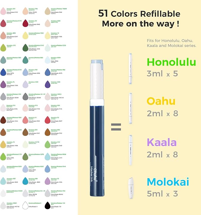 Ohuhu Refillable 320 Colors Alcohol Markers Brush Tip- Double Tipped Alcohol-based Art Sketch Marker Set for Artist Adults Coloring Illustration - Honolulu B of Ohuhu Markers -Brush & Fine Dual Tips