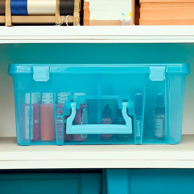ArtBin 6990AA Super Satchel Double Deep Compartment Box - Art Storage with 8 Removable Compartments, Smart Closure for Craft Supplies (Aqua Mist- Pack of 1)