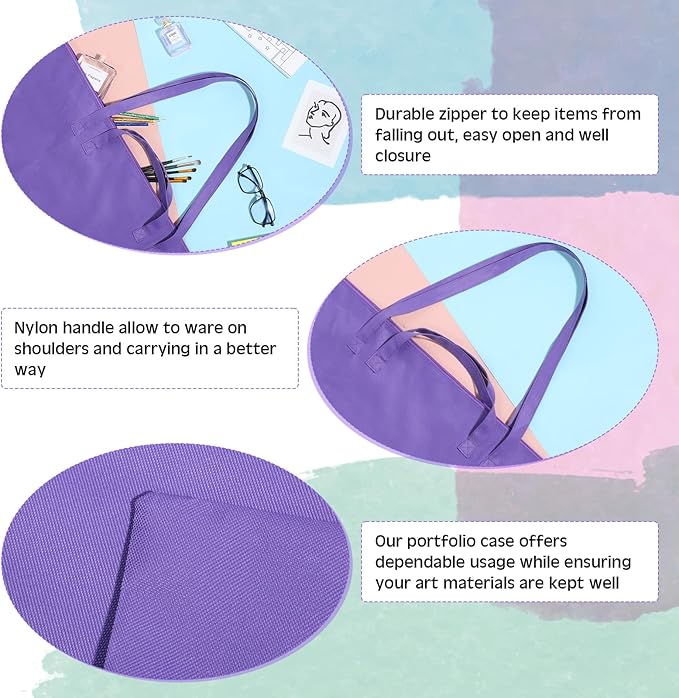 Abbylike 1 Pcs 48 x 36 Inch Art Portfolio Bag Large Size Art Supply Bag with Nylon Shoulder Waterproof Poster Board Painting Drawing Sketch Storage Carry Case for Artwork Gift Supplies (Purple)