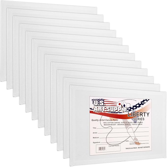 U.S. Art Supply 18 X 24 Inch Art Canvas Board Panels 12 Pack - 8 Ounce Heavyweight Cotton Acid Free Canvases for Painting Acrylics and Watercolor (1 Case of 12 Single Canvas Painting Panels)