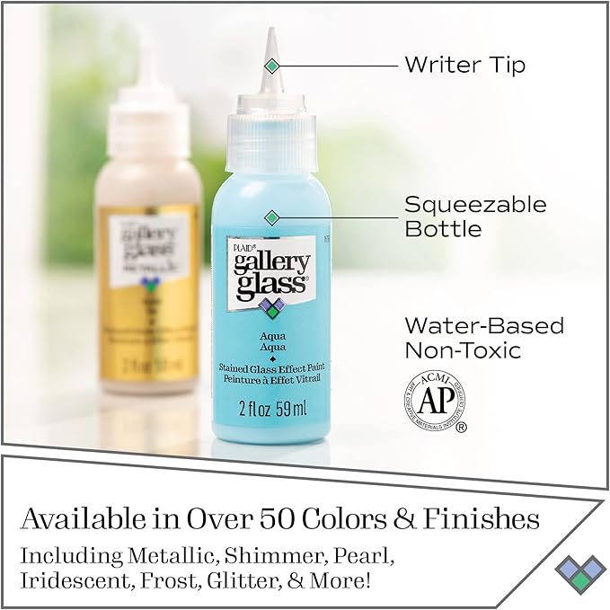 Gallery Glass Window Acrylic Craft Paint Set Formulated to be Non-Toxic, Perfect for Beginners and Artists, Eighteen Bottles, 2 Ounce, Assorted Colors 2, 2 Fl Oz (Pack of 18)