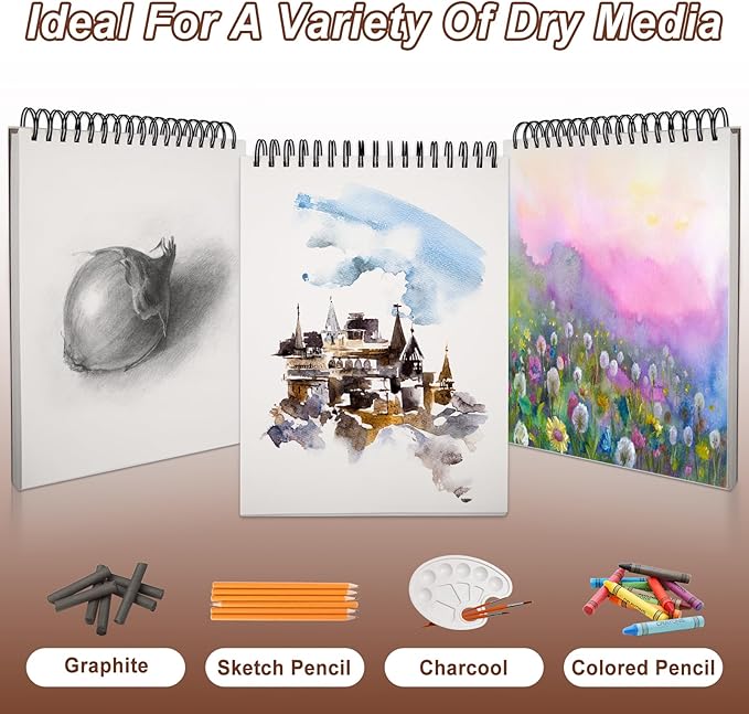 TKOOFN 5 Pack 9" x 12" Sketch Book Bulk (500 Sheet Total), Top Spiral Bound Premium Sketchbook Drawing Pads(68lb/100gsm), Acid-Free Painting Paper Drawingbook for Adults Kids Artists Beginners
