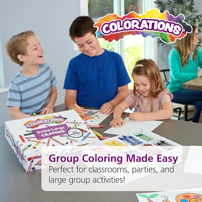 Colorations Extra Large Crayons - Non-Toxic, Set of 200, 8 Colors, Each 4-1/2"L x 1/2"D - School Bulk Supplies