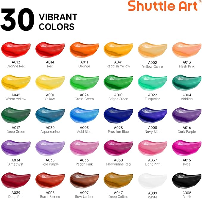 66 Pack Acrylic Paint Set, Shuttle Art Acrylic Painting Set with 30 Colors Acrylic Paint, Wooden Easel, Painting Canvas, Paint Brushes, Palettes, Art Painting Supplies for Kids Adults Beginner Artists