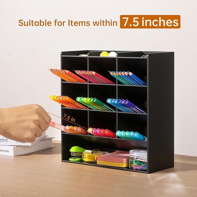 BEYGORM Acrylic Vertical Marker Organizer for 150 Markers with 13 Compartments, Angled Pen & Pencil Holder, Large Desk Stationery & Art Supply Storage for Office & School (10.2 x 9.8 x 4 Inch)