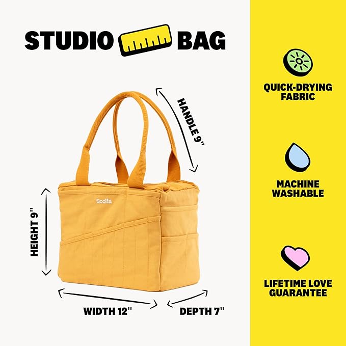 Soolla Studio Bag: Pottery Tool Bag & Craft Storage, Art Supply Organizer, Washable Tote, Knitting Yarn, Crochet Projects, 30 Pockets, 20+ Canvas Colors, Gift For Artists & Teachers (Sedona)