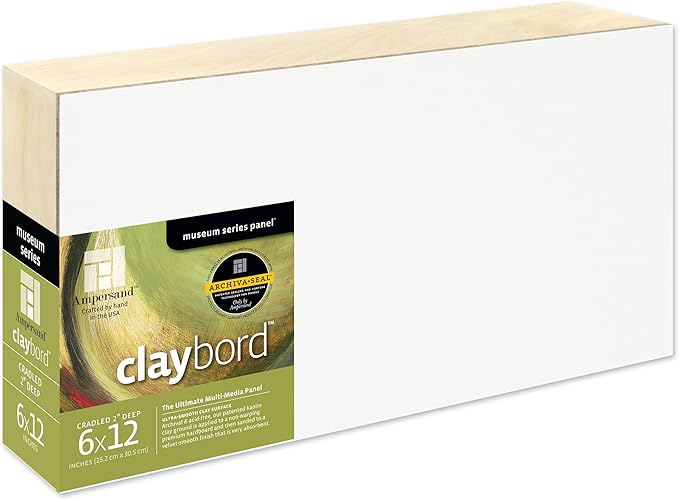 Ampersand Art Supply Claybord | 6" x 12" | 2" Cradled Profile | Kaolin Clay Painting Panel for Acrylic, Ink, Watercolor & Mixed Media | Canvas & Paper Alternative
