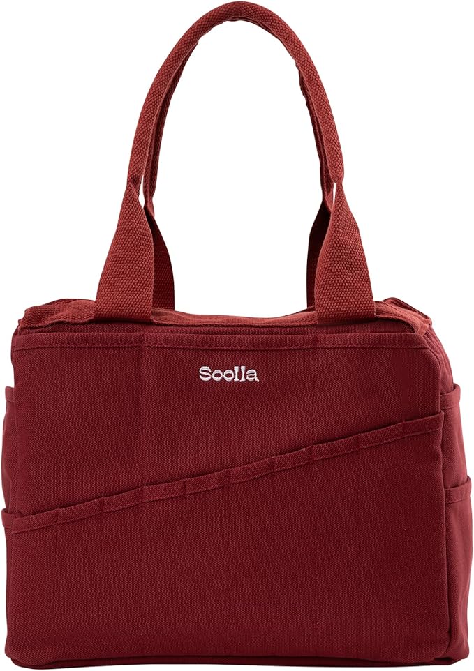 Soolla Studio Bag: Art Supply Organizer & Pottery Tool Bag, Washable Craft Tote, Knitting Yarn Holder, Crochet Projects, 30 Pockets, 20+ Canvas Colors, Gift for Artists & Teachers (Sangria Red)
