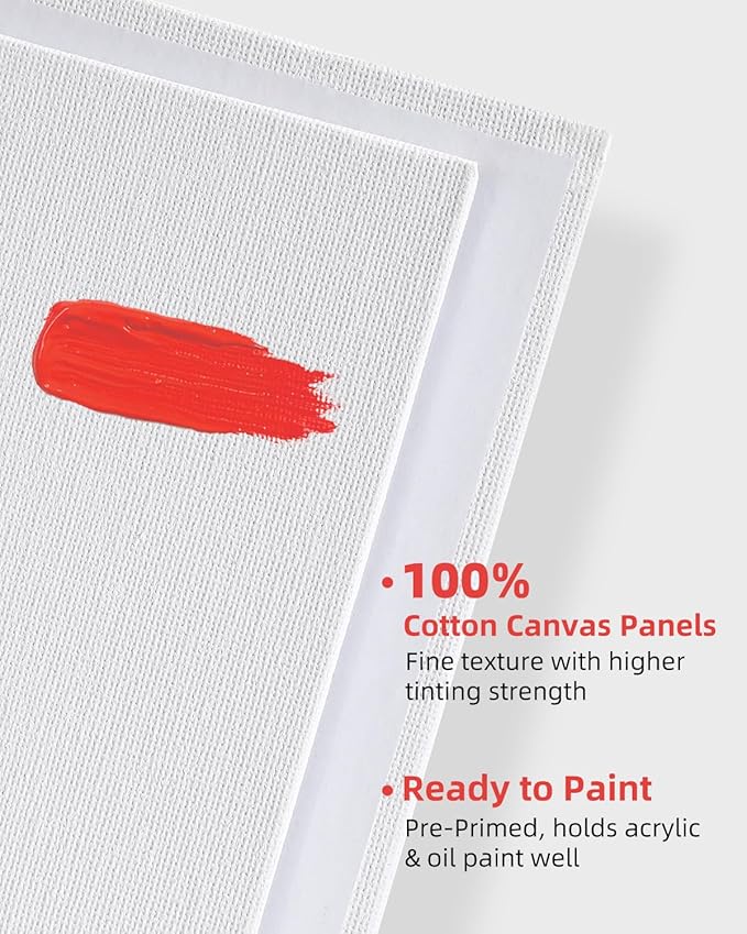 Simetufy 4 Pack 9x12Inch Canvas Boards for Painting, Blank Canvas Panels, Gesso Primed Acid-Free 100% Cotton for Acrylics Oil Watercolor Tempera Paint