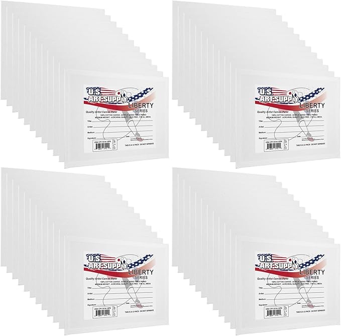 U.S. Art Supply 9 X 12 Inch Art Canvas Board Panels 48 Pack - 8 Ounce Heavyweight Cotton Acid Free Canvases for Painting Acrylics and Watercolor (1 Case of 48 Single Canvas Painting Panels)