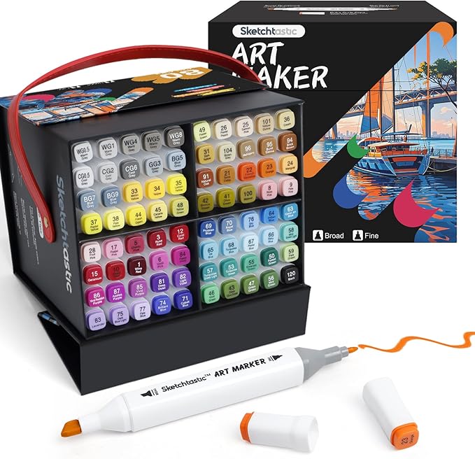 Alcohol Markers Dual Tip Marker Set, 80 Vibrant Colors for Adults, No Bleed Colors for Artists, Based Markers for Coloring Books, Sketching and Art Projects