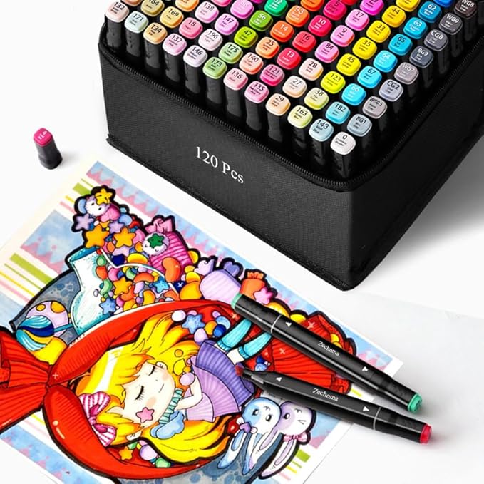 ZECHOMA 120 Colors Alcohol Markers Artist Drawing Art Dual Tip Markers Perfect for Kids Boys Girls Students Adult