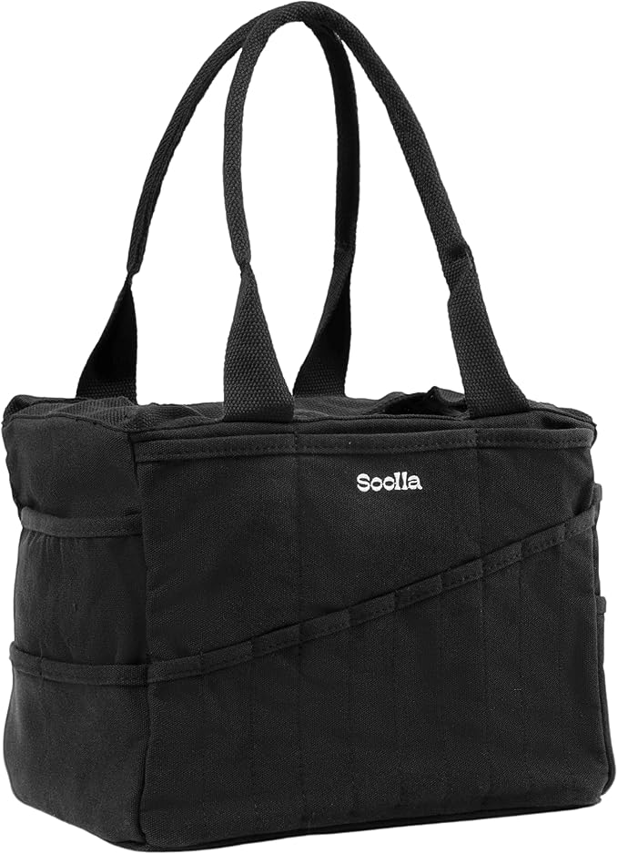 Soolla Studio Bag: Pottery Tool Bag & Craft Storage, Art Supply Organizer, Washable Tote, Knitting Yarn Carrier, Crochet Projects, 30 Pockets, 20+ Canvas Colors, Gift For Artists & Teachers (Blackout)
