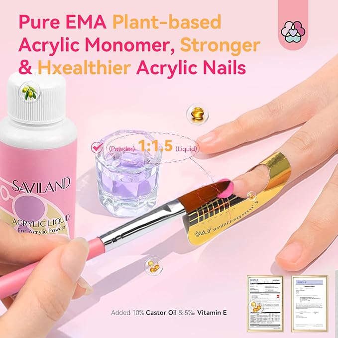 SAVILAND Acrylic Nail Kit with Drill: Professional Acrylic Nail Set for Beginners with Everything U V Light 3 Colors Gel Polish Decorations Nails Tools for Home Salon Use Christmas Gift Set