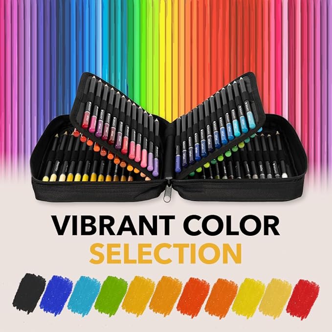 Castle Art Supplies - Set of 72 colored pencils with soft core for artists, professionals and adult colorists, sturdy zipper case for easy carrying