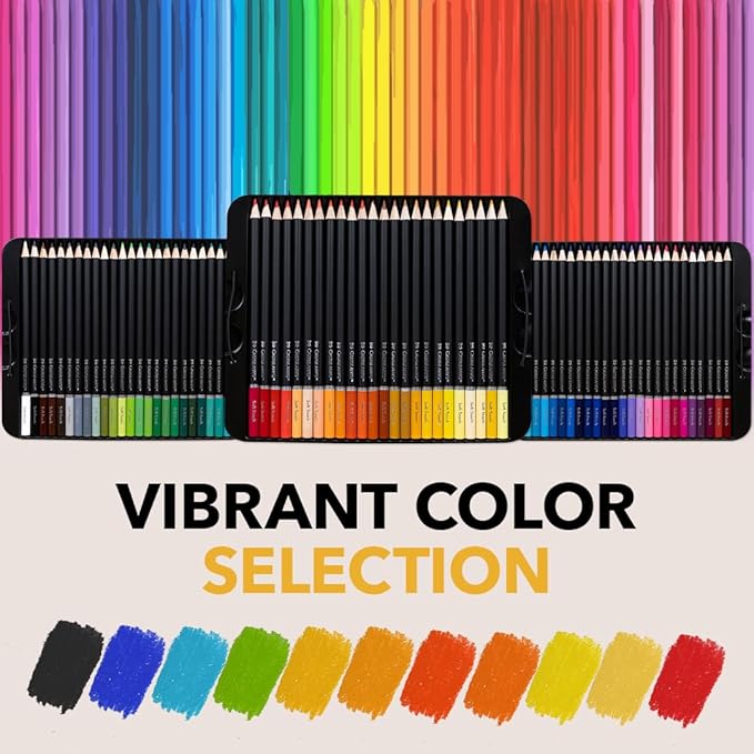 Castle Art Supplies Colored Pencils Set | 72 Premium Soft Core Colored Leads for Adult Artists | Organized in Presentation Tin Case