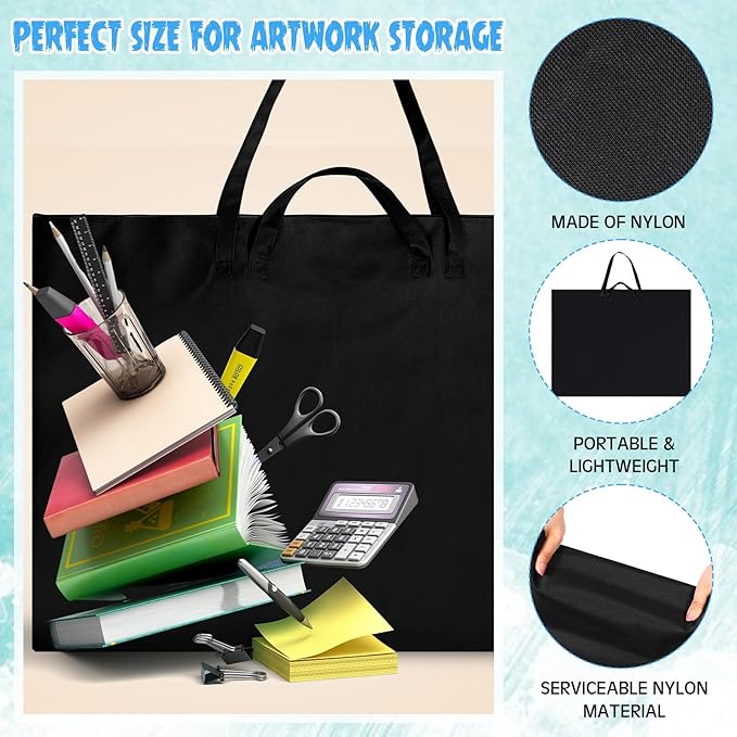 Abbylike 2 Pcs 48x36 Inch Art Portfolio Bag Large Waterproof Nylon Carry Case Shoulder Strap Poster Board Painting Drawing Sketch Storage Artist Portfolio for Students Artwork Gift Supplies(Black)