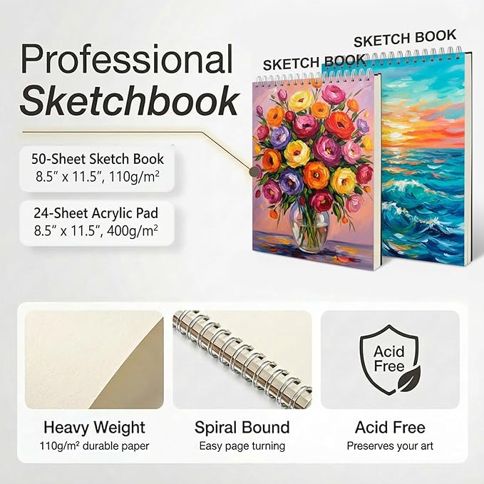 175 Piece Deluxe Art Set with 2 Drawing Pads, Acrylic Paints, Crayons, Colored Pencils, Paint Set in Wooden Case, Professional Art Kit, Art Supplies for Adults, Teens and Artist, Paint Supplies