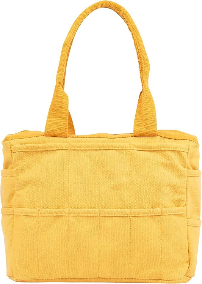 Soolla Studio Bag: Pottery Tool Bag, Art Supply Storage, Knitting Yarn Organizer, Crochet Projects, & Washable Craft Tote, 30 Pockets, 25+ Canvas Colors, Student Artist Gift (Sunset Mustard)