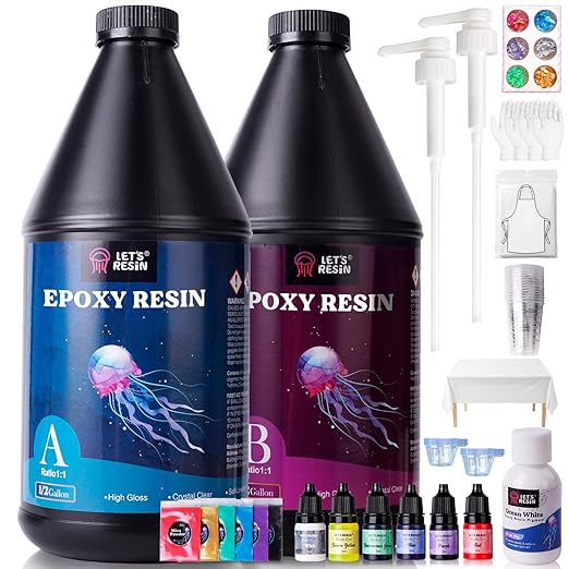 LET'S RESIN 1 Gallon Epoxy Resin Kit with Color Pigment, Crystal Clear & No Bubble Epoxy Kit, Not Yellowing & Low Odor Casting Resin for Art, Craft, Jewelry, River Table