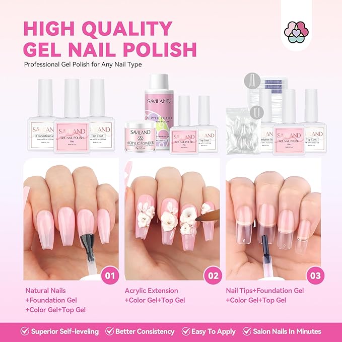 SAVILAND Acrylic Nail Kit with Everything: Professional Nails Kit Set for Beginner Acrylic Powder & Liquid Gel Polish Kit U V Light Full Nail Supplies Essential Tools DIY Home Salon Christmas Gift