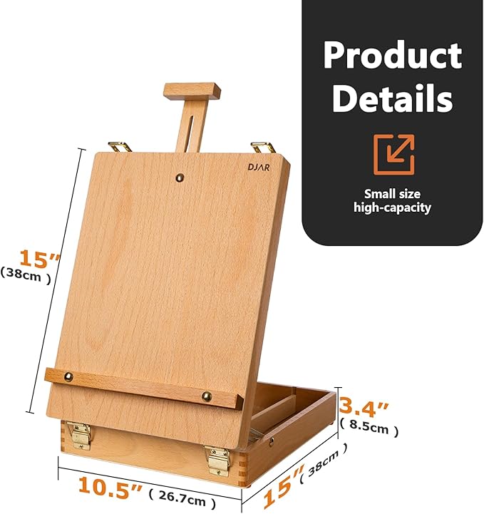 DJAR Tabletop Art Easel for Painting, Solid Beech Wood Desktop Sketchbox, Adjustable Portable Art Drawing Easel for Student Artist Beginner