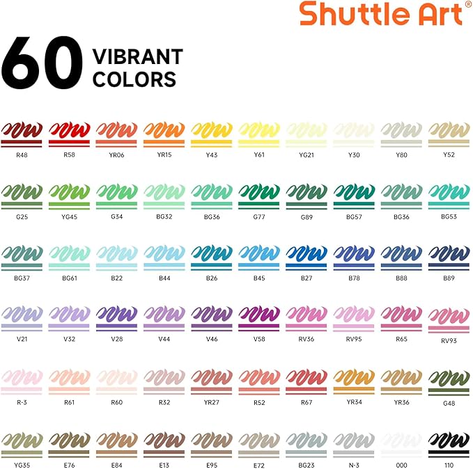 Shuttle Art Automatic Ink Control Acrylic Paint Markers, 60 Colors Brush Tip Acrylic Paint Pens for Rock Painting, Ceramic, Wood, Canvas, Glass, Stone, Fabric, Card Making, DIY Supplies, FlipFunAlong