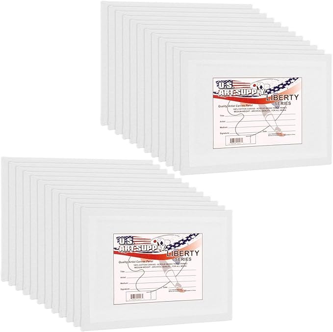 U.S. Art Supply 11 X 14 Inch Art Canvas Board Panels 24 Pack - 8 Ounce Heavyweight Cotton Acid Free Canvases for Painting Acrylics and Watercolor (1 Case of 24 Single Canvas Painting Panels)