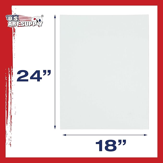 U.S. Art Supply 18 X 24 Inch Art Canvas Board Panels 4 Pack - 8 Ounce Heavyweight Cotton Acid Free Canvases for Painting Acrylics and Watercolor (1 Case of 4 Single Canvas Painting Panels)