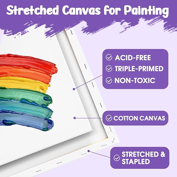 ESRICH Stretched Canvas for Painting 16x40 Inch, 3Pack Large Canvas for Painting, Triple Primed Acid-Free Cotton Blank Canvases for Oil, Acrylic, Watercolor & Gouache for Paint Parties, Art Classes