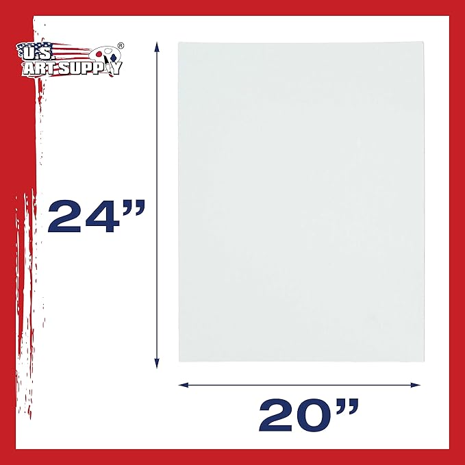 U.S. Art Supply 20 X 24 Inch Art Canvas Board Panels 4 Pack - 8 Ounce Heavyweight Cotton Acid Free Canvases for Painting Acrylics and Watercolor (1 Case of 4 Single Canvas Painting Panels)