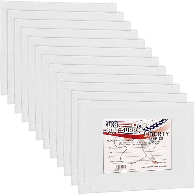U.S. Art Supply 8 X 10 Inch Art Canvas Board Panels 12 Pack - 8 Ounce Heavyweight Cotton Acid Free Canvases for Painting Acrylics and Watercolor (1 Case of 12 Single Canvas Painting Panels)