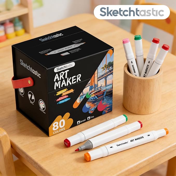 Alcohol Markers Dual Tip Marker Set, 80 Vibrant Colors for Adults, No Bleed Colors for Artists, Based Markers for Coloring Books, Sketching and Art Projects
