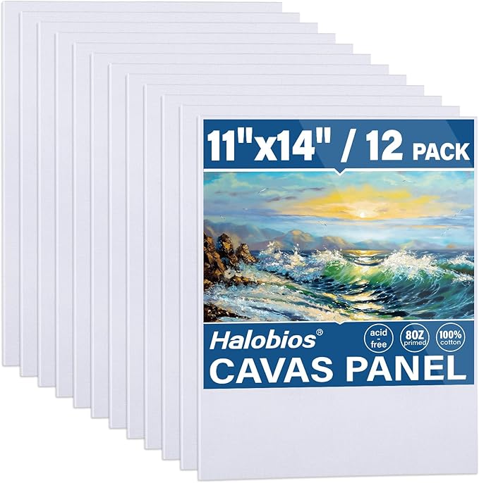 Halobios 12-Pack 11x14 inch Canvas Boards for Painting, Canvas Panels for Kid & Adults 100% Cotton Gesso Primed Art Painting Supplies for Acrylic, Oil, Tempera & Watercolor