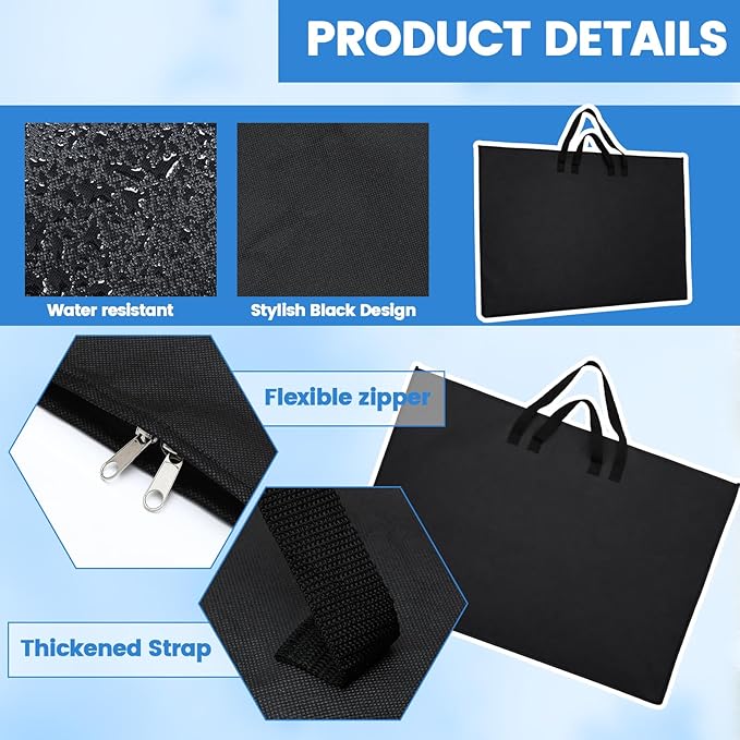 Abbylike 24 x 36 Inch Art Portfolio Bag Large Waterproof Nylon Carry Case Shoulder Strap Poster Board Painting Drawing Sketch Storage Artist Portfolio for Students Artwork Gift Supplies(Black)