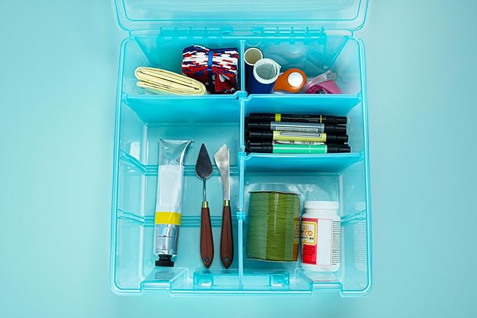 ArtBin 6990AA Super Satchel Double Deep Compartment Box - Art Storage with 8 Removable Compartments, Smart Closure for Craft Supplies (Aqua Mist- Pack of 1)
