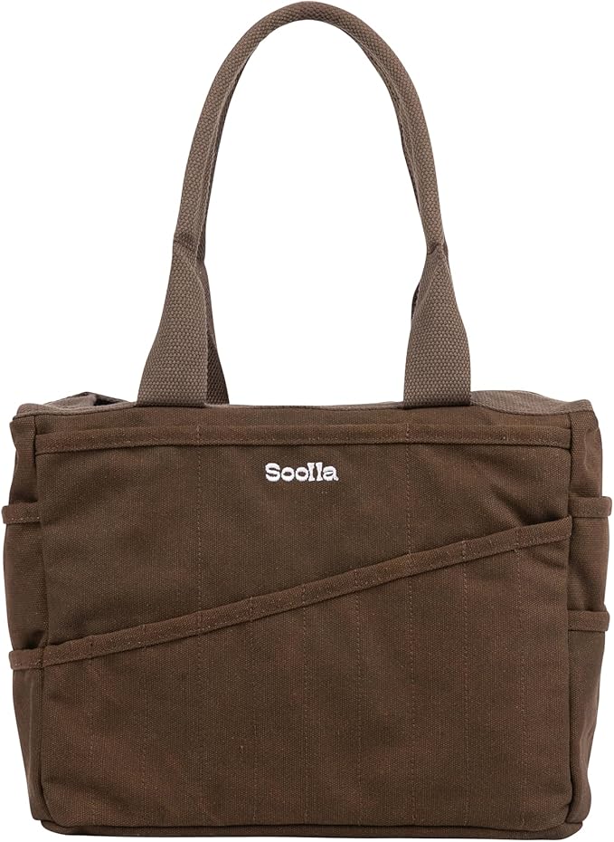 Soolla Studio Bag: Pottery Tool Bag & Craft Storage, Art Supply Organizer, Washable Tote, Knitting Yarn, Crochet Projects, 30 Pockets, 20+ Canvas Colors, Gift For Artists & Teachers (Coffee Bean)