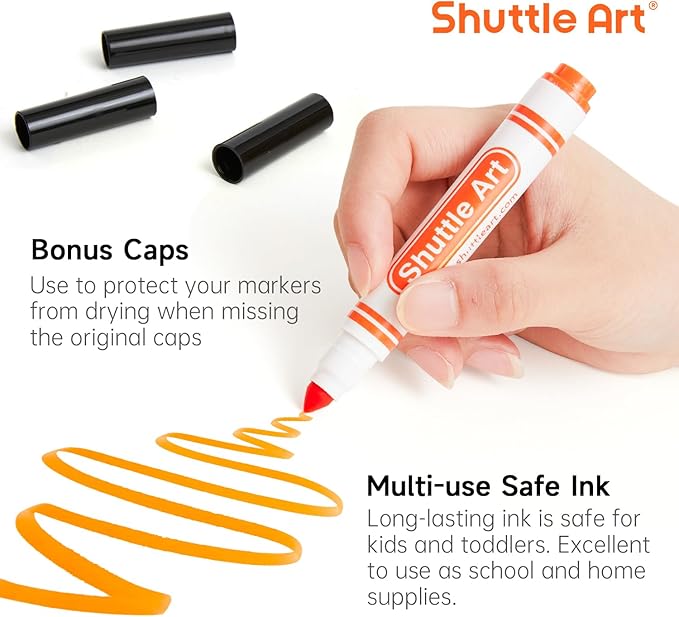 Shuttle Art 216 Pack Washable Markers, 8 Assorted Colors Broad Line Conical Tip Large Markers Bulk with a Box, Bonus Caps, Home Classroom School Supplies for Adults Students Teachers…