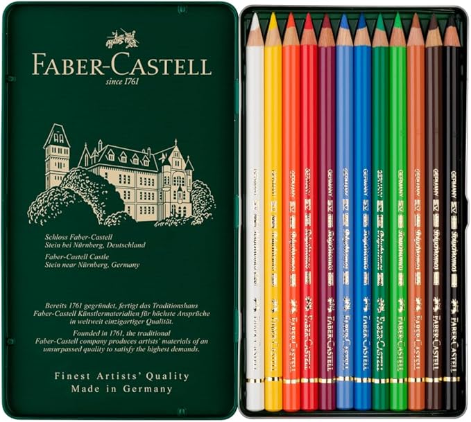 Faber-Castell Art & Graphic Polychromos Colour Pencil, Multicoloured, Tin Of 12, For Art, Craft, Drawing, Sketching, Home, School, University, Colouring