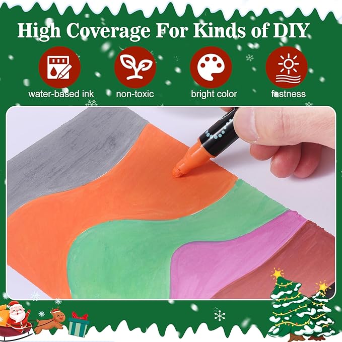 12 Colors Dual Tip Acrylic Paint Markers, Premium Dot & Fine Tip Coloring Paint Pens for Rock, Wood, Fabric, Canvas, Glass, Paper, Ceramic, Scrapbook, Vision Board and DIY Crafts Supplies Art Gifts