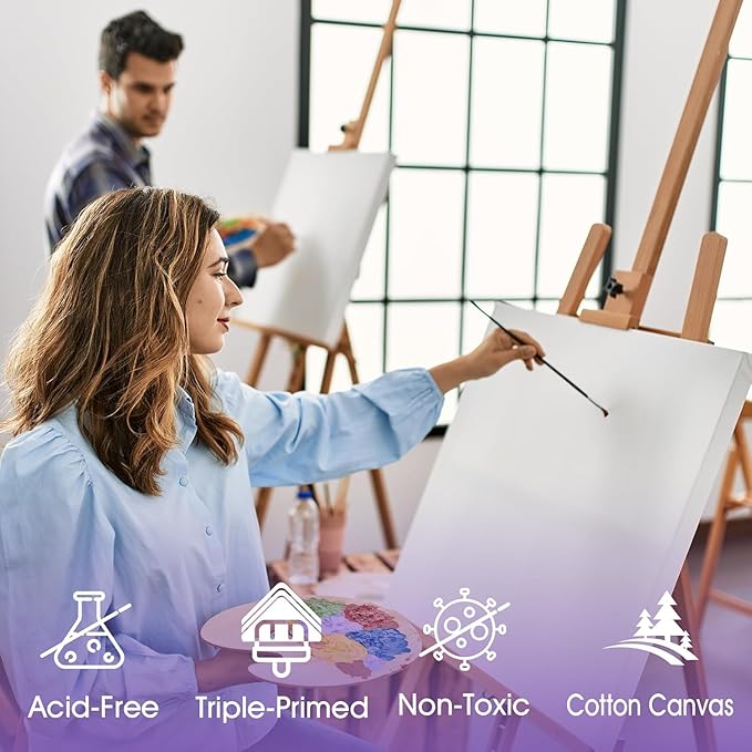ESRICH 20x20 Stretched Canvas for Painting, 3 Pack Square Canvas for Painting Primed Acid-Free Framed Blank Canvas, Art Canvases for Beginners & Artists to Paint Oil, Acrylic, Pouring Painting.