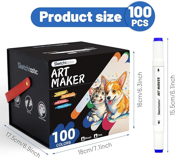 Alcohol Markers Dual Tip Marker Set, 100 Vibrant Colors for Adults, No Bleed Colors for Artists, Based Markers for Coloring Books, Sketching and Art Projects