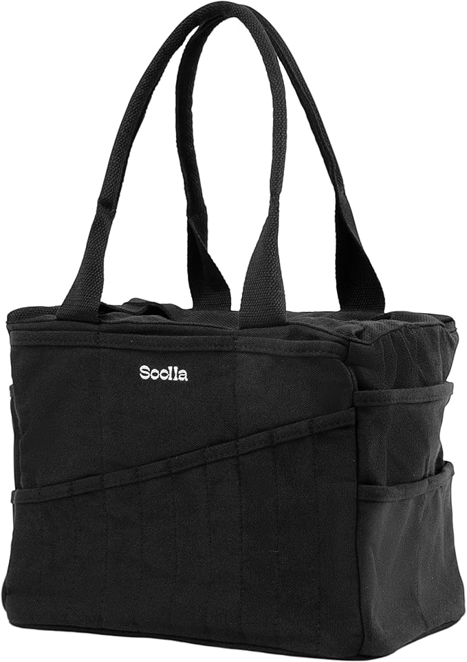 Soolla Studio Bag: Pottery Tool Bag & Craft Storage, Art Supply Organizer, Washable Tote, Knitting Yarn Carrier, Crochet Projects, 30 Pockets, 20+ Canvas Colors, Gift For Artists & Teachers (Blackout)